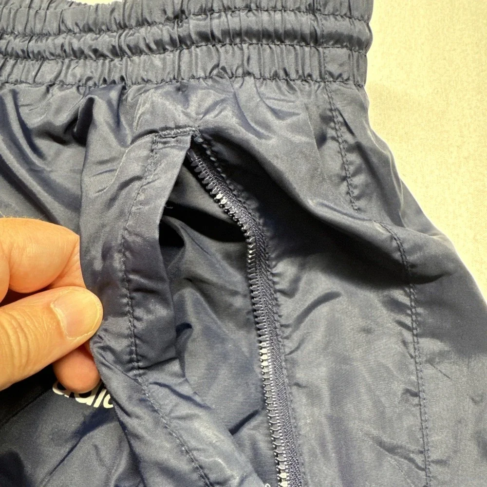 VTG Adidas Windbreaker Lined Dark Blue nylon track pants ankle zip fits 34*33 XL